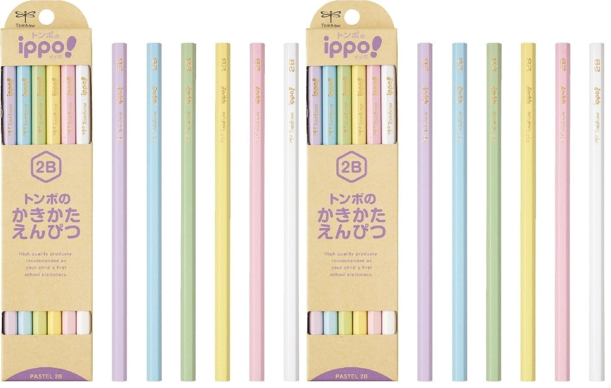 Tombow Ippo Kakikata Learning Pencils 2B, Hexagonal 175 mm Shaft with Name Area, 12 Pencils per Box, Mermaid, Fairy, Gradient, Pastel or Natural Designs, 1 or 2 Dozens