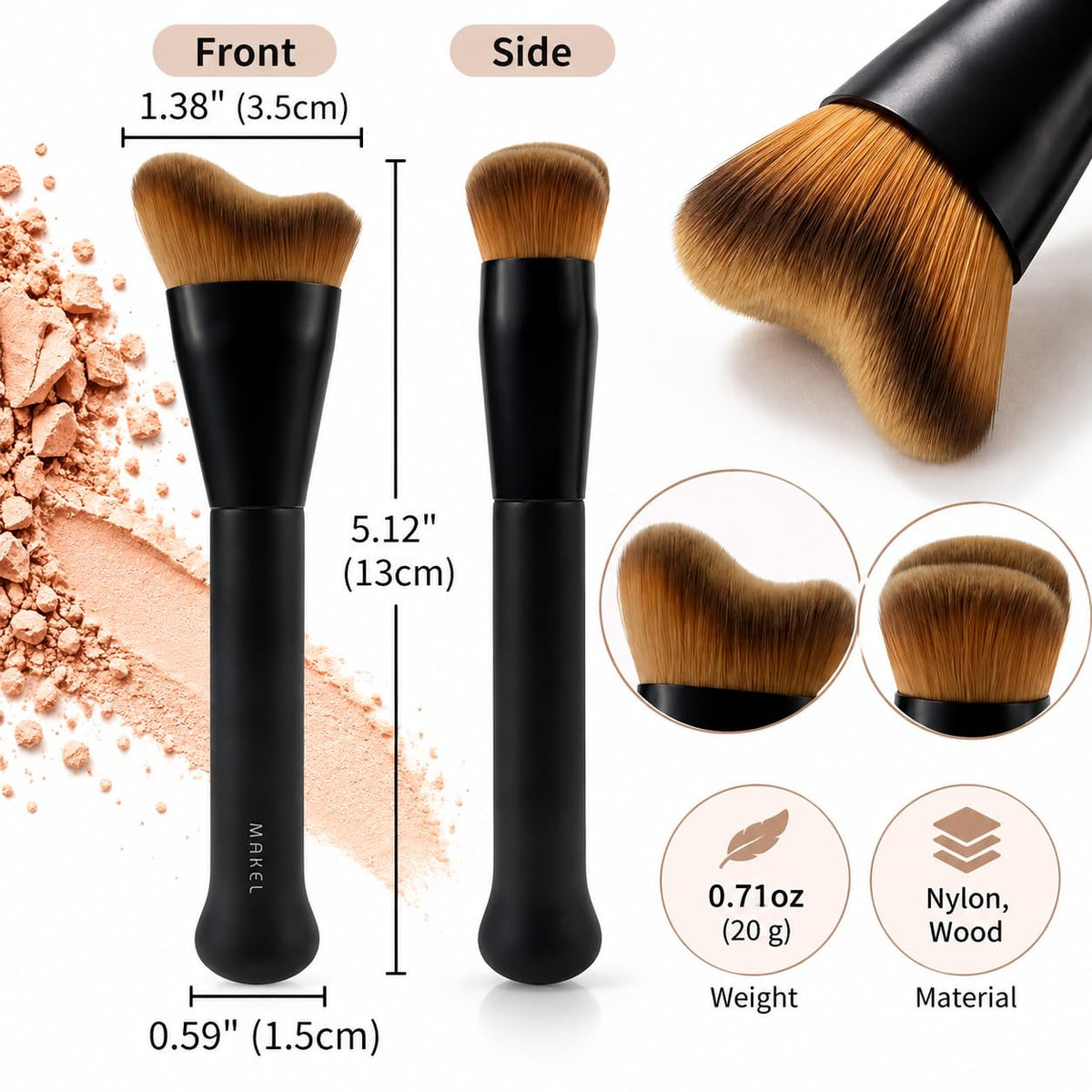 Kabuki Foundation Brush, Dual-Curve or House Shape, Dense Soft Nylon Bristles and Wood Handle for Liquid, Cream and Cushion Foundation