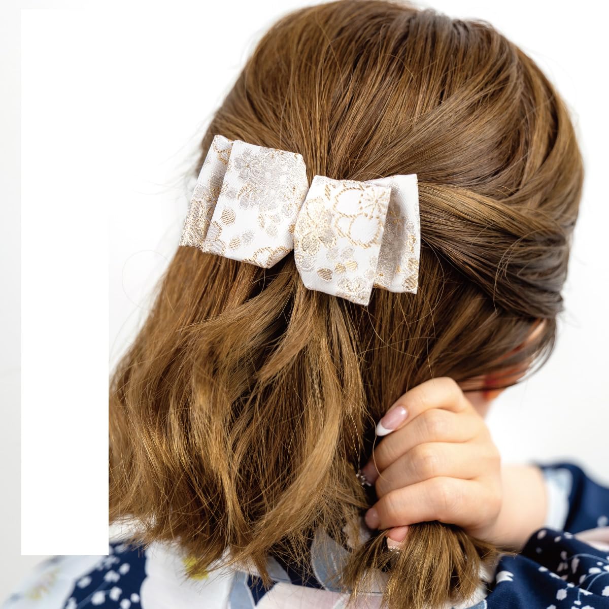 Nishijin-Ori Ribbon Hair Barrette for Women, Made in Japan Kyoto Gold Brocade Floral Bow Hair Clip