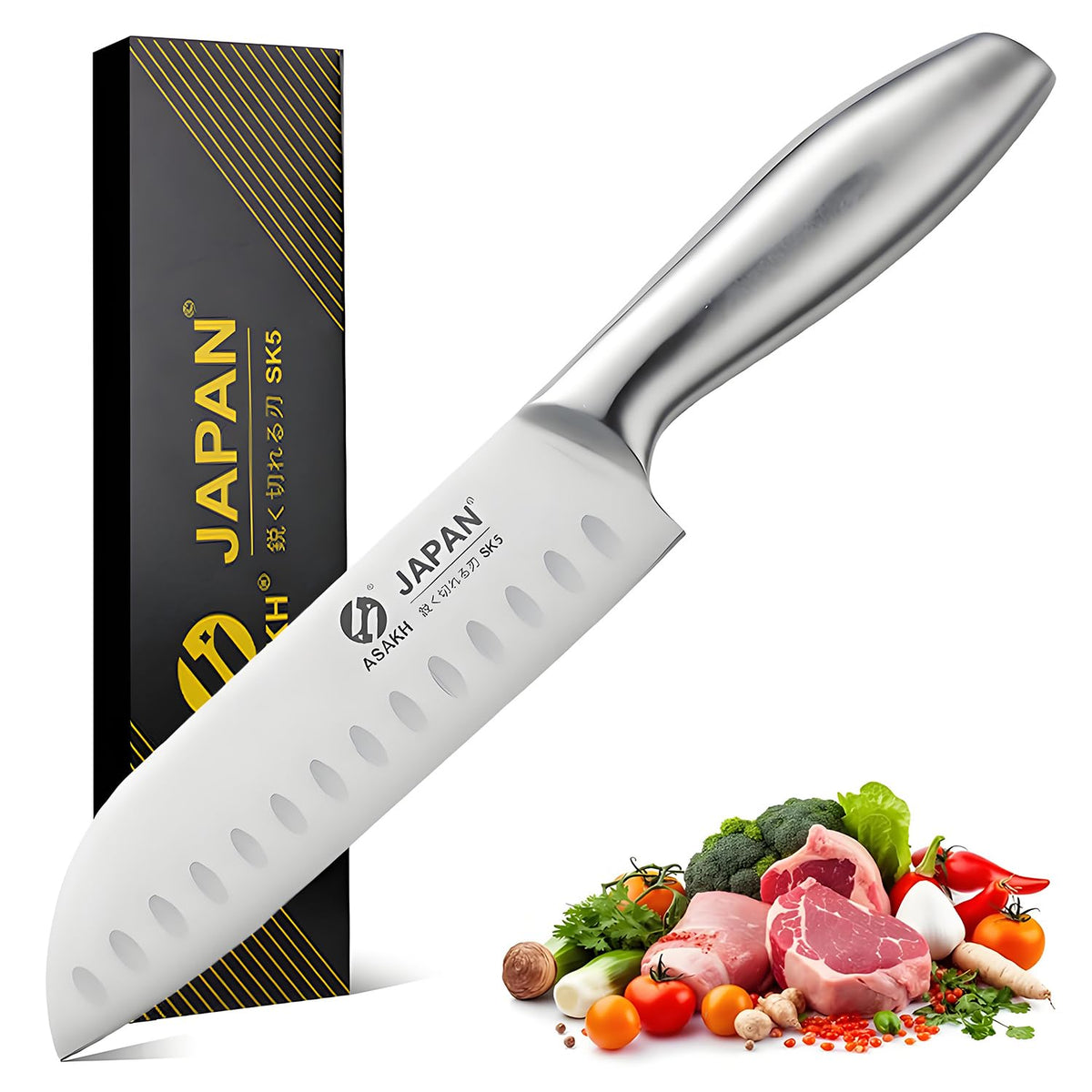 GSON Santoku Knife 170 mm, 3Cr13 Stainless Steel, One-Piece Seamless Body, Hollow Grooves