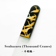 Czech Glass Nail File with Japanese Maki-e Lacquer Art, Boxed Crystal Nail File in Three Designs: Thousand Cranes, Mt. Fuji and Sakura, Weeping Cherry