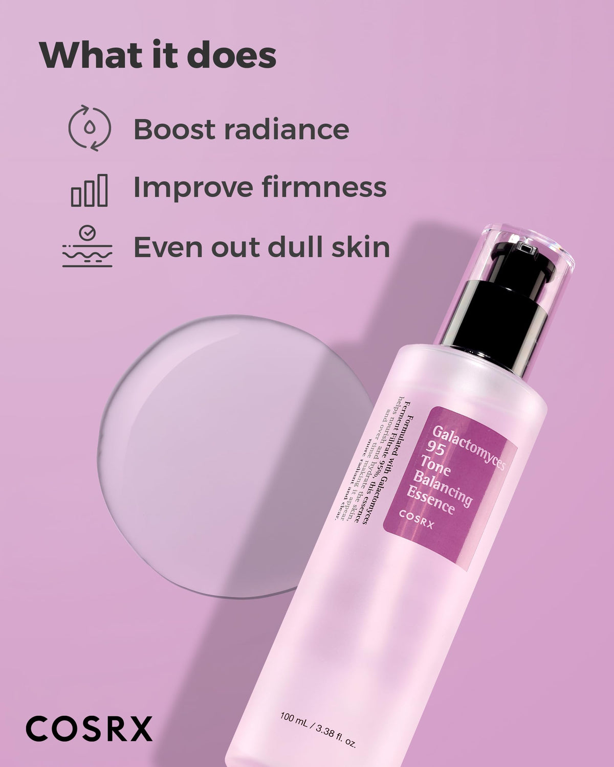 COSRX Galactomyces 95 Tone Balancing Essence, Ferment Filtrate Radiance Essence with 2% Niacinamide, 100 mL