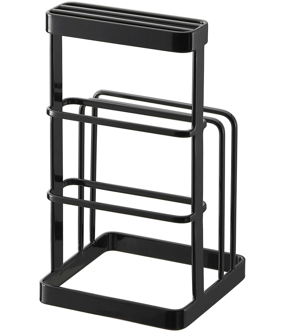 Yamazaki Tower Cutting Board and Knife Stand, Steel Rack for Two Boards and Three Knives, 12 x 12 x 21.5 cm and 550 g, Black or White