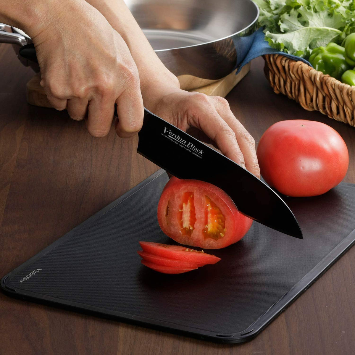 Shimomura Verdun Black All-Stainless Santoku Knife