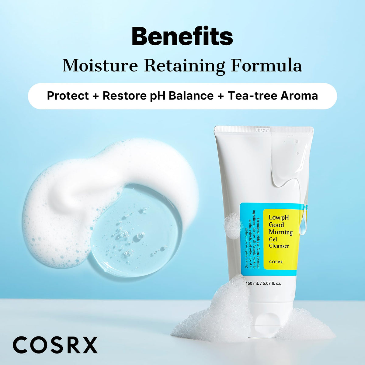 COSRX Low pH Good Morning Gel Cleanser, Gentle Daily Face Wash with BHA and Tea Tree Oil, 150 mL