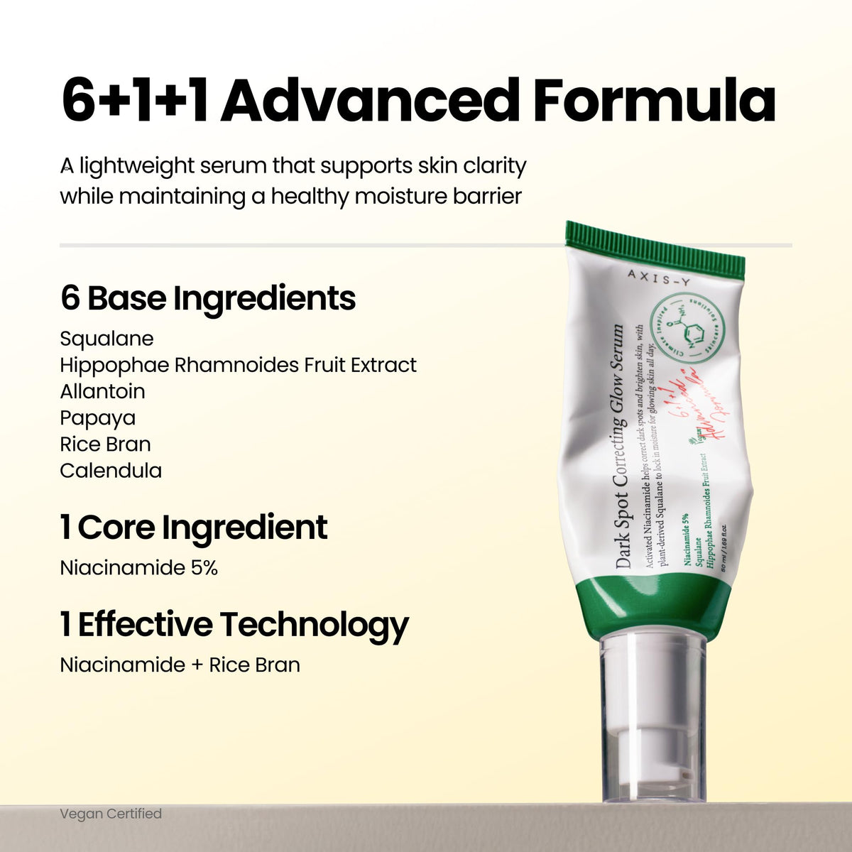 AXIS-Y Dark Spot Correcting Glow Serum, Niacinamide 5% Brightening Serum with Squalane, Fragrance-Free, 50 mL