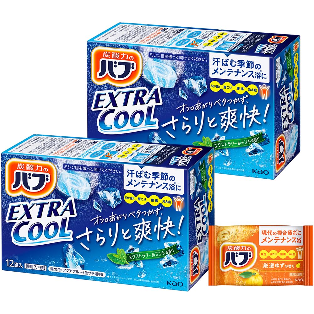 Bub Cool Carbonated Medicated Bath Tablets with Menthol, 24 Tablets in 2 Boxes of 12 plus a Sample Sachet, Cool Mint, Extra Cool Mint or Flower Splash