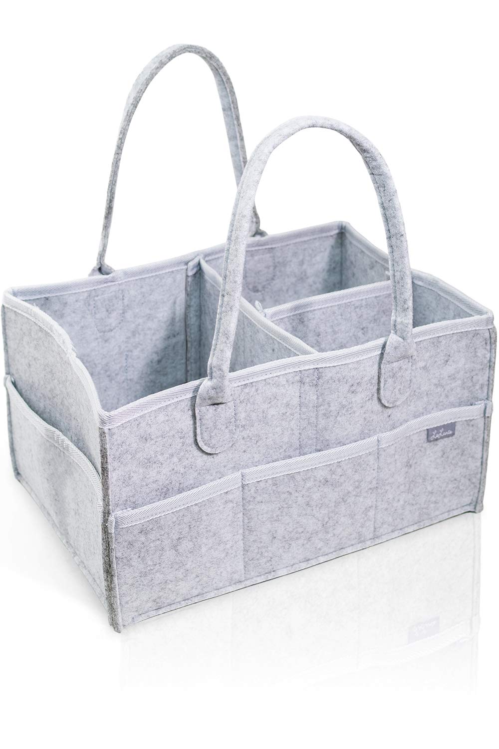 LeLante Felt Diaper Stocker Caddy, Gray, 34 x 24 x 18 cm Baby Storage Basket with Removable Dividers and 8 Outer Pockets, Under 330 g