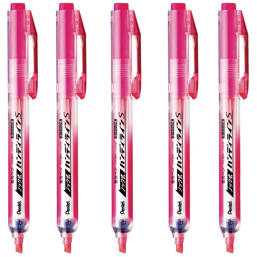 Pentel Handy-Line S Knock Highlighter SXNS15, Cap-Free Fluorescent Marker with Ball Shutter, 145 mm and 29 g, 5-Colour Set or Single Colours in Packs of 5 or 10