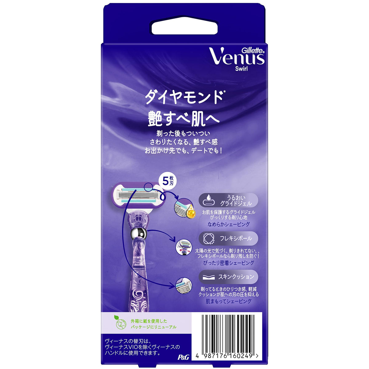 Gillette Venus Swirl Women's Razor with Flexiball, Handle plus 2 Five-Blade Cartridges, Made in Japan