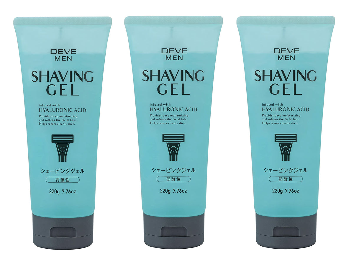 DEVE MEN Shaving Gel, Water-Based Non-Sticky Shaving Gel with Hyaluronic Acid, 220 g x 3 Tubes
