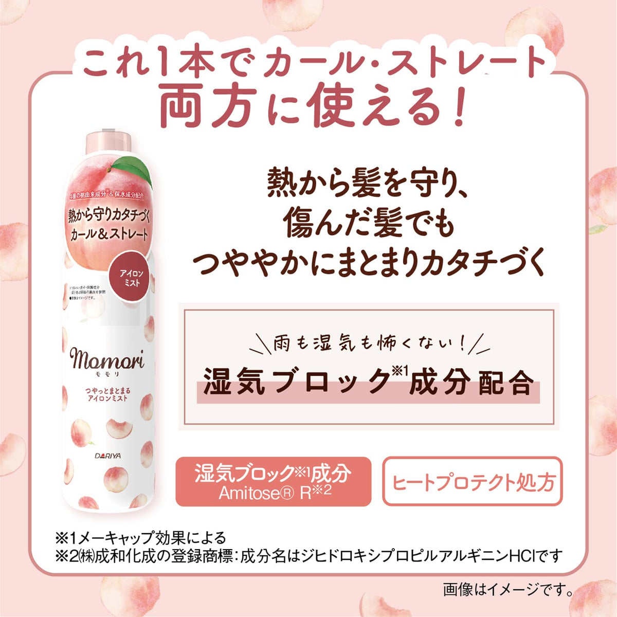 Glossy Tidy Hair Iron Mist for Straight and Curling Irons, Heat Protect Styling Mist with Four Peach-Derived Ingredients and a Moisture-Block Ingredient, Fruity Floral Peach Scent, 150 mL Pump Bottle
