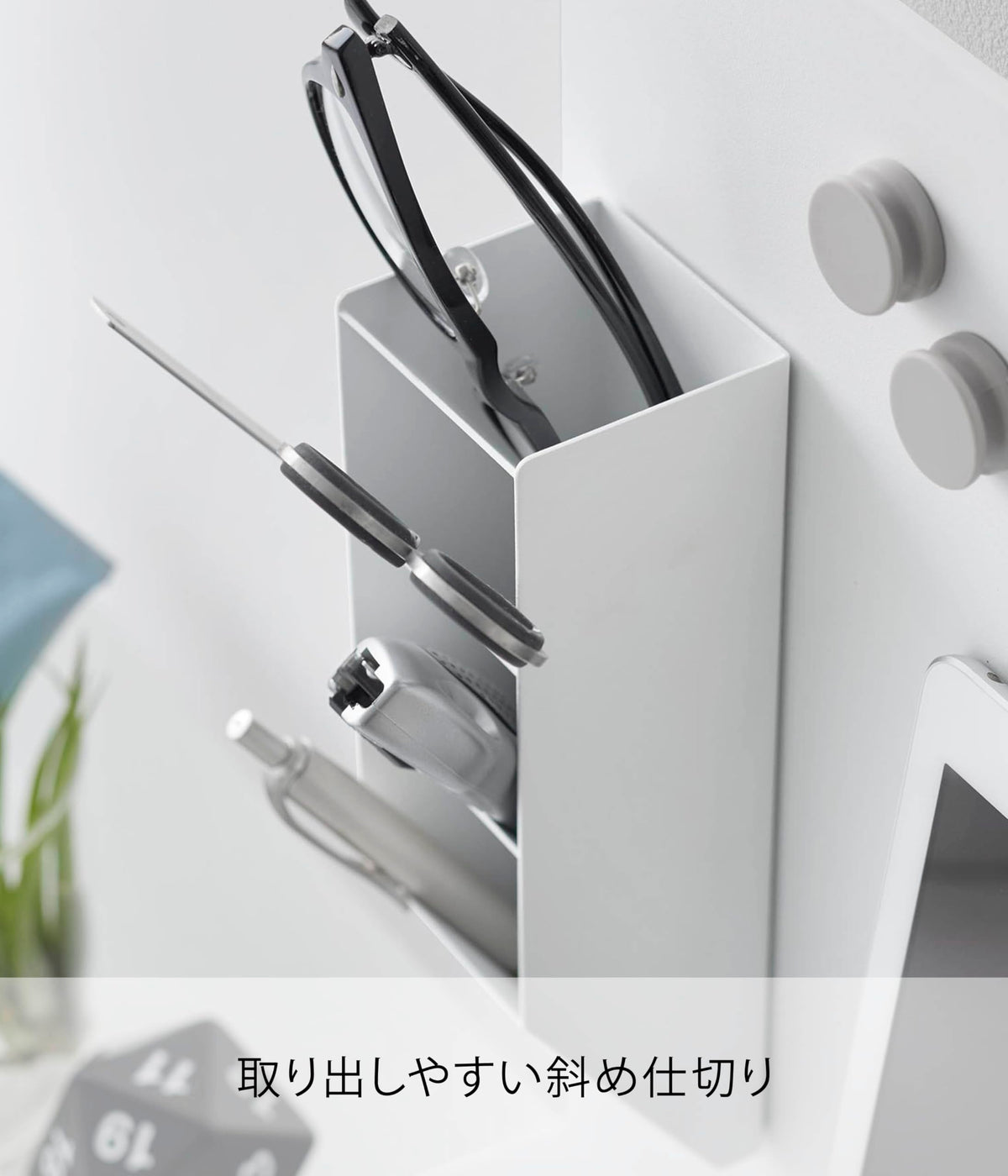 Yamazaki Tower Magnetic Pen Stand, Three-Tier Steel Pen Holder for Steel Walls and Panels, 62 x 62 x 208 mm and 495 g, Holds 500 g, Black or White