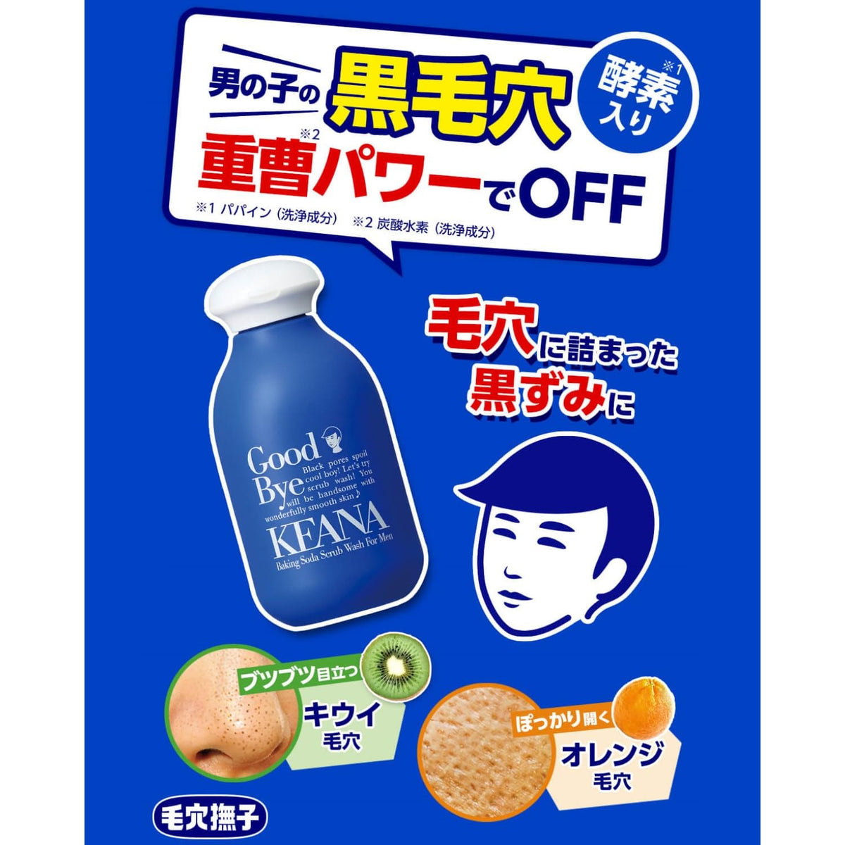 Keana Nadeshiko Baking Soda Scrub Wash for Men with Papain Enzyme and Eucalyptus Scent, Powder Face Wash for Blackhead Pores, 100 g