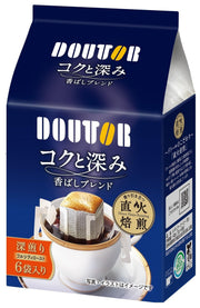 Doutor Coffee Drip Bags, 6 Bags Of 7 g, Rich And Deep Roasty Blend Or Gentle Aroma Caffeine-Less, Direct Flame Roasted