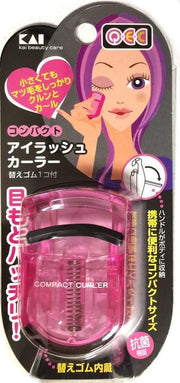 KAI Q.E.C Compact Eyelash Curler KQ097, Pink Pocket Lash Curler with Antibacterial Body and a Spare Silicone Pad