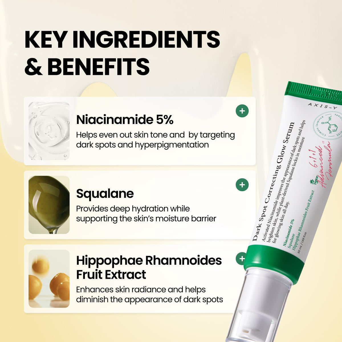 AXIS-Y Dark Spot Correcting Glow Serum, Niacinamide 5% Brightening Serum with Squalane, Fragrance-Free, 50 mL