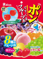 Lion Pop-Out Fruit Ball Candy, Limited Sato Nishiki Cherry — 6 Bags of 111 g