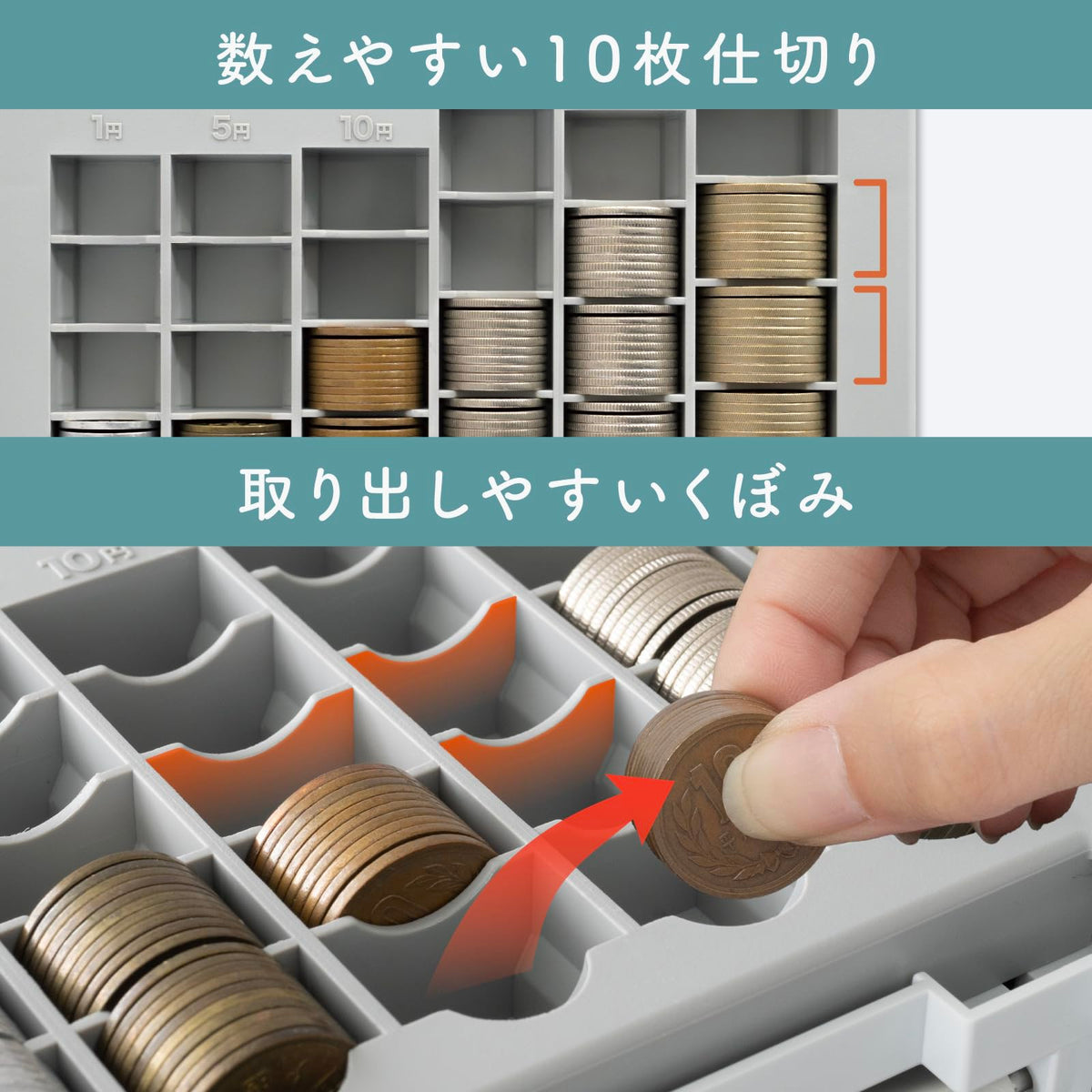 CARL Portable Cash Case CX-003, Plastic Coin and Banknote Box with Coin Tray and Mechanical Code Lock, Holds 50 of Each Coin and About 300 Notes, 201 x 150 x 73 mm and 370 g, White, Light Green or Pink, Made in Japan