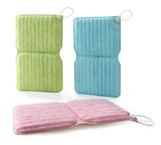 Sanko Mitsuba Bath Pika Pika Sponge 3 Colours, Foldable Special-Fibre Bath Scrubbers That Clean with Water Only, 20 x 12 x 1.3 cm, Pink, Blue and Green, Made in Japan