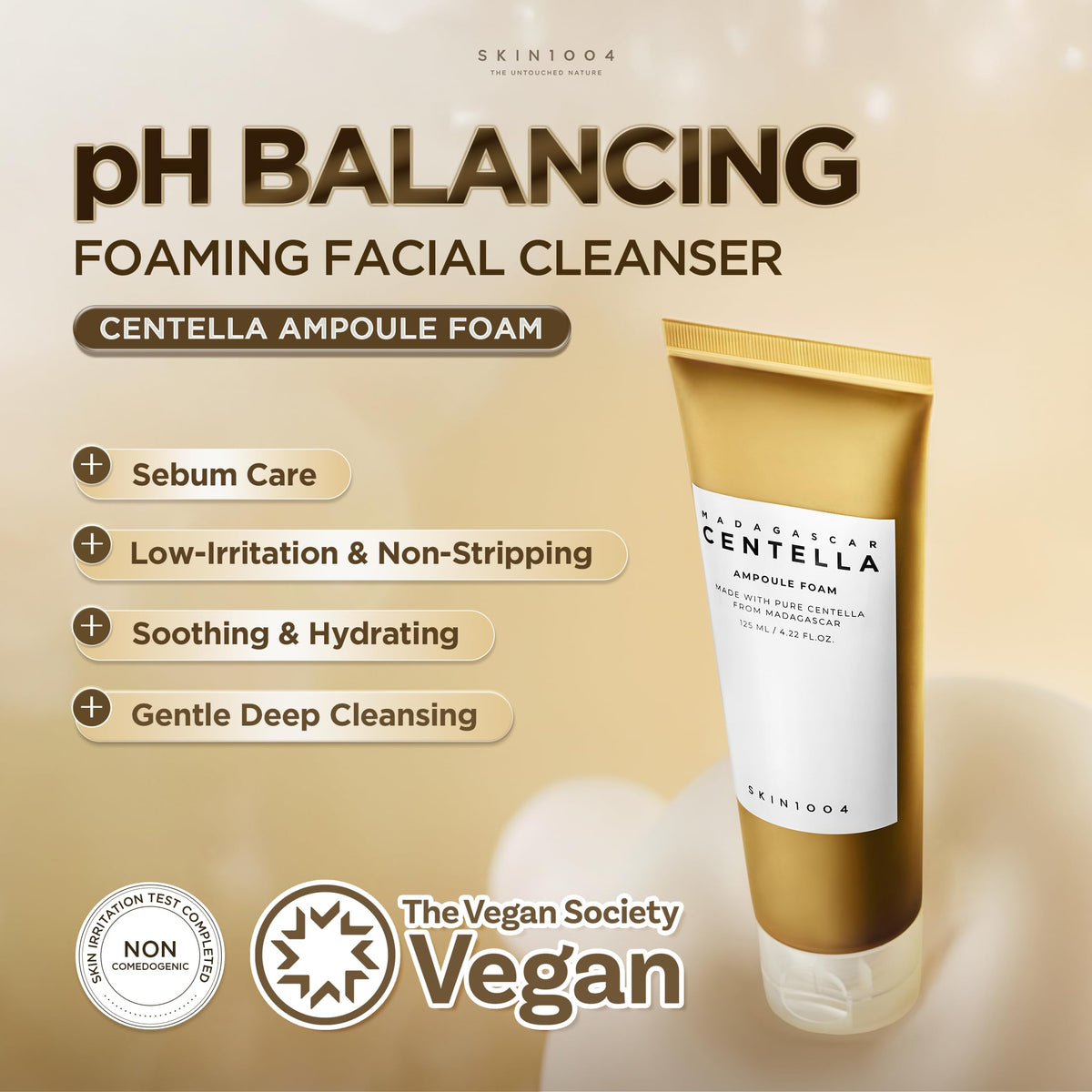 SKIN1004 Madagascar Centella Ampoule Foam, pH-Balancing Foaming Facial Cleanser with Centella and Baking Soda, 125 mL