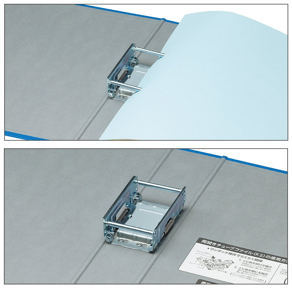 Kokuyo K2 Tube File, Both-Side Opening A4 Portrait 2-Hole File for 300, 500 or 800 Sheets, 30, 50 or 80 mm Spine, with Five Divider Cards, Blue or Silver