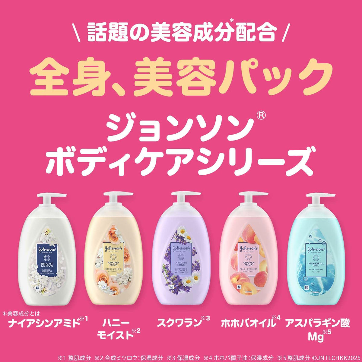 Johnson's Body Care Bright Lotion, Niacinamide and Vitamin C Derivative Body Milk with Jasmine and White Lily Scent, 500 mL Pump Bottle