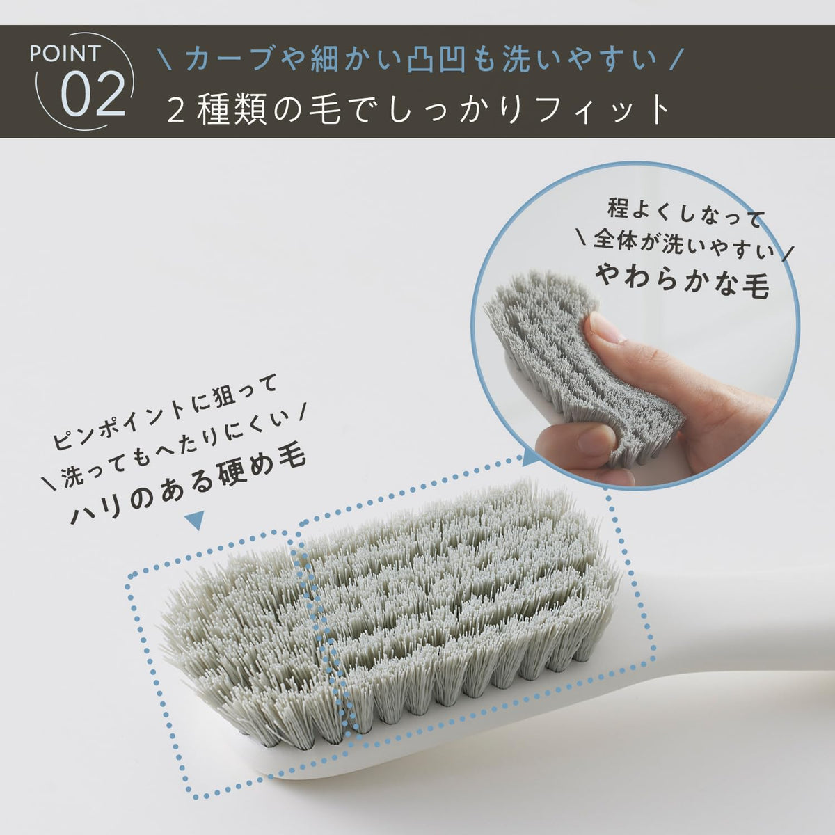 Marna Shoe Brush that Reaches the Toes, Washing Brush with Hard and Soft Bristles and Hook Hole, 22.6 x 3.6 x 4.1 cm, White