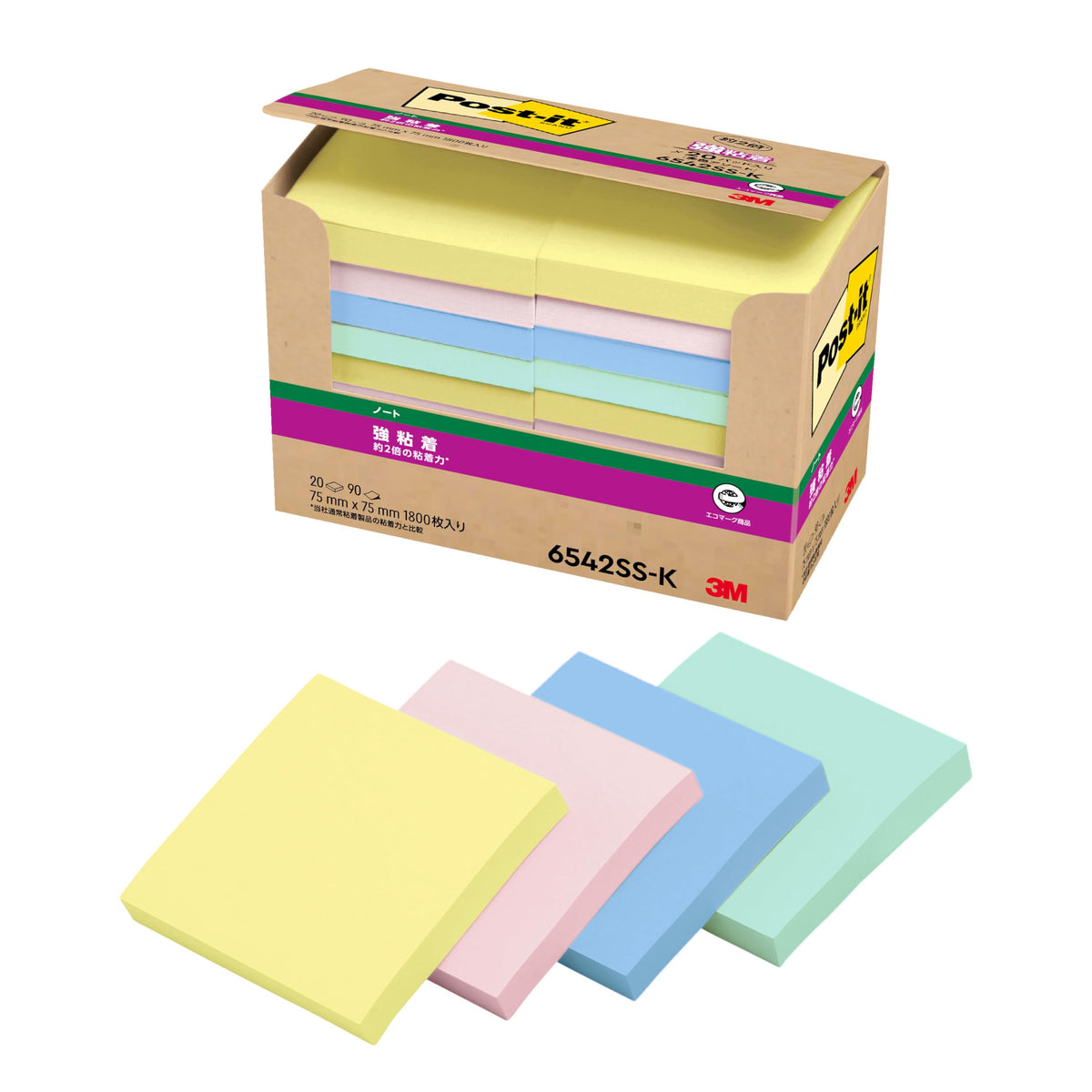 3M Post-it Strong Adhesive Sticky Notes 75 x 75 mm, 90 Sheets per Pad, Neon or Pastel Colours, Packs of 5, 6, 10, 20 or 40 Pads