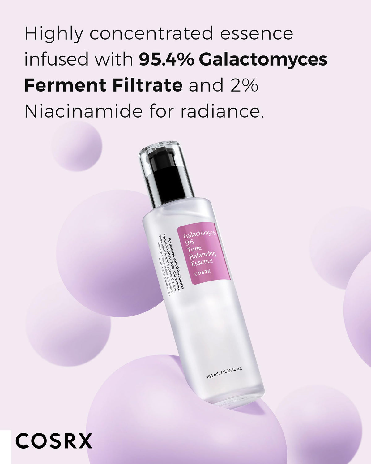 COSRX Galactomyces 95 Tone Balancing Essence, Ferment Filtrate Radiance Essence with 2% Niacinamide, 100 mL