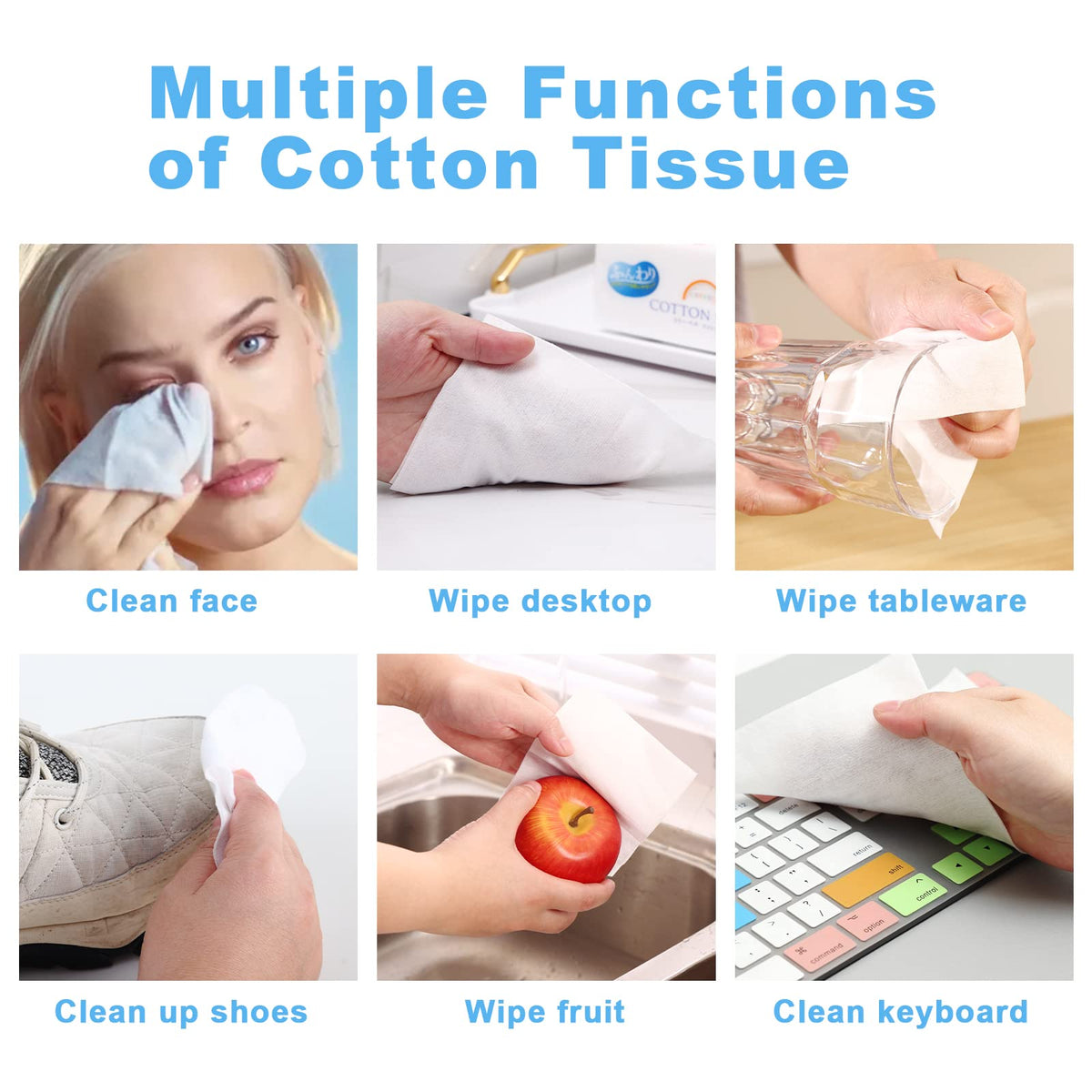 Cotton Sheets, 100 Percent Cotton Disposable Face Towels for Dry or Wet Use, Fragrance-Free and Lint-Free, 220 or 660 Sheets