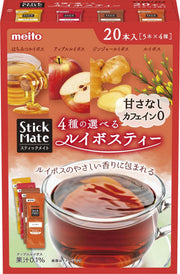 Meito Sangyo Stick Mate Rooibos Tea Assortment, 20 Sticks, 4 Flavours, Caffeine-Free and Unsweetened