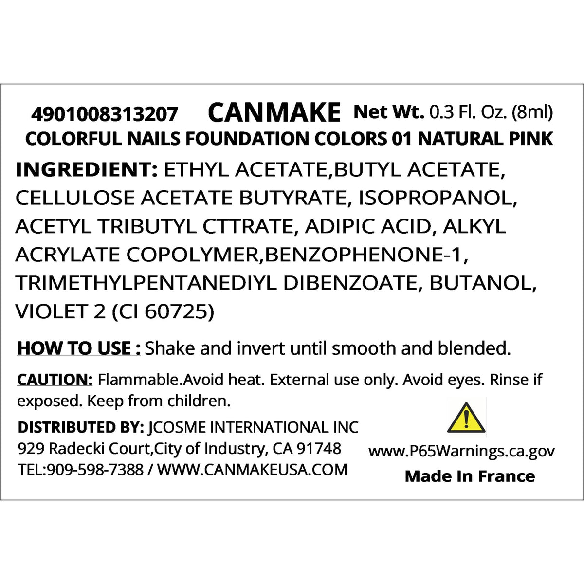Canmake Foundation Colors, Sheer Quick-Dry Nail Foundation that Also Works as a Base Coat with a Round Brush, 8 mL