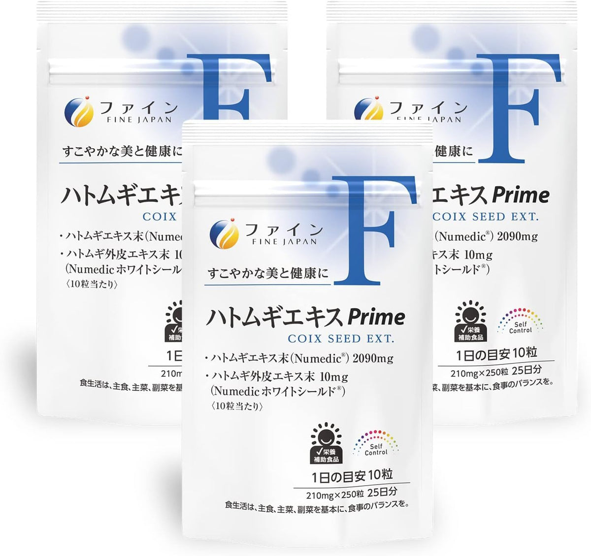 Coix Seed Extract Prime Tablets with Coix Outer Skin Extract, Ten Tablets a Day, 250 Tablets for 25 Days, Set of 3 Bags