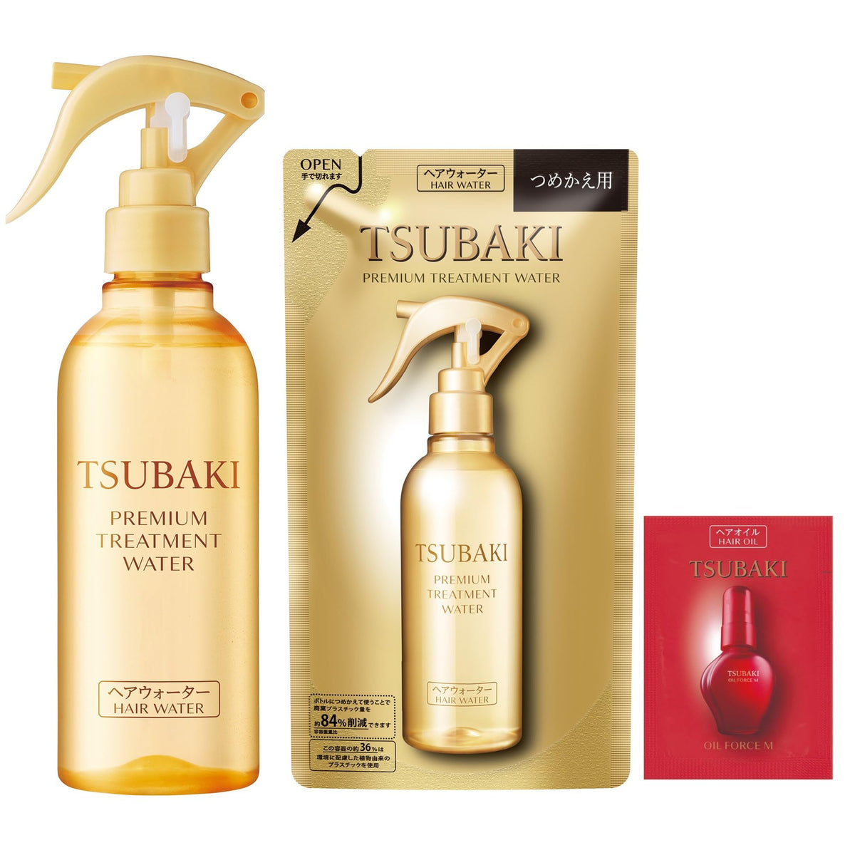 Tsubaki Premium Treatment Water, Leave-In Damage Repair Hair Water, 210mL Bottle + 200mL Refill