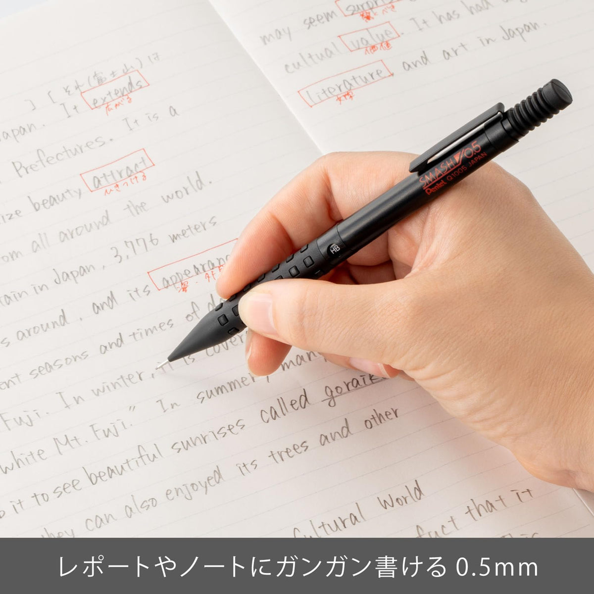 Pentel Smash Mechanical Pencil, Low-Centre-of-Gravity 0.5 mm or 0.3 mm with Brass Tip, Metal and Rubber Grip and 4 mm Drafting Pipe, 11 x 9 x 139 mm and 13 g, Black, Dark Grey or Red, With or Without Lead Tubes