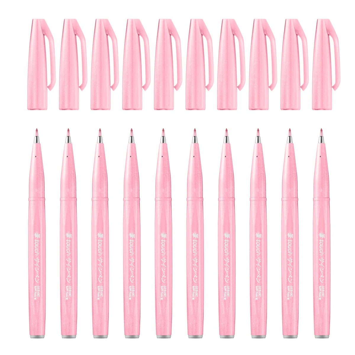 Pentel Brush Sign Pen SES15C, Brush-Touch Fibre-Tip Pens, Fine Point, Pack of 10 in One Colour, Pink, Green, Grey Blue, Orange, Pale Pink, Brown, Burgundy, Grey, Violet, Black or Light Green