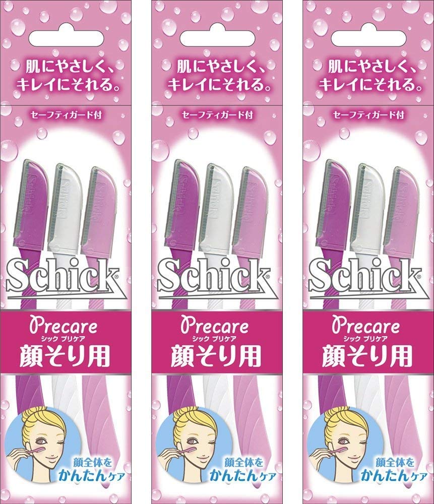 Schick Precare Disposable Face Razors with Safety Guard, 3 Razors x 3 Packs (9 Razors), Women's Facial Hair Razor