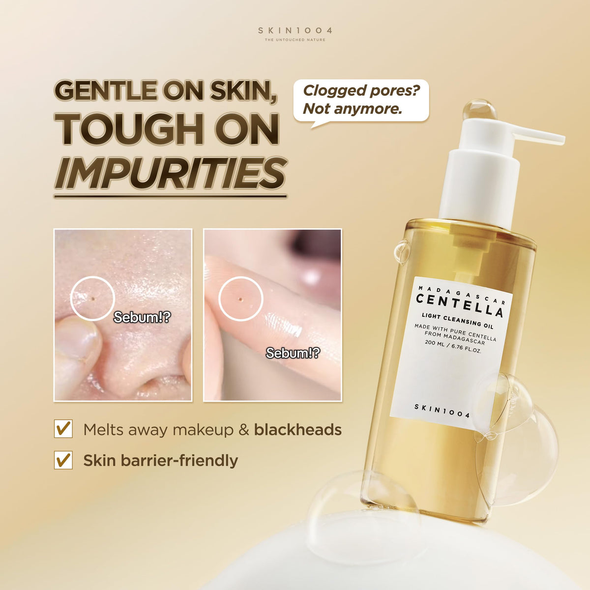 SKIN1004 Madagascar Centella Light Cleansing Oil, Gentle Pore Cleansing Oil for Makeup and Sunscreen, 200 mL