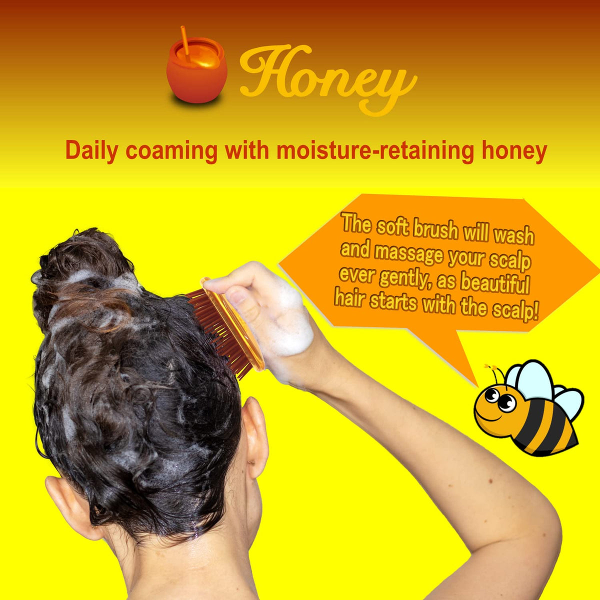 VESS Honey Shampoo Brush with Honey and Royal Jelly Microcapsules, Daily Scalp Care Massage Brush for Women and Men, Made in Japan