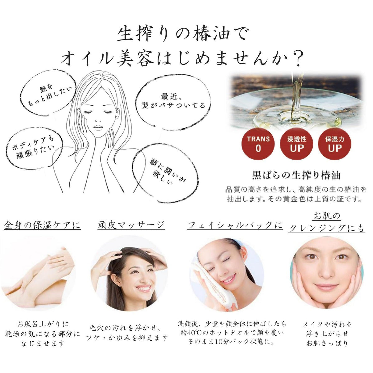 Kurobara Honpo Pure Camellia Oil 47 mL, 100% Fresh-Pressed Fragrance-Free Multi Oil for Hair, Scalp, Face and Body