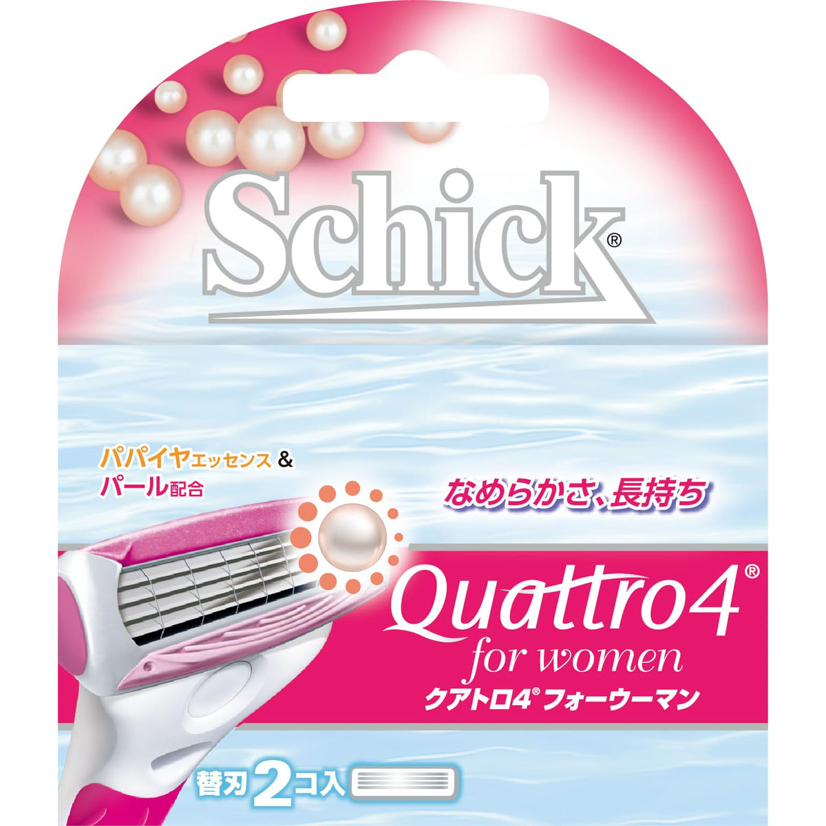 Schick Quattro 4 for Women Replacement Blades, 4-Blade Razor Refills, 2 Count, with Papaya Essence and Pearl Smoother, Made in Germany