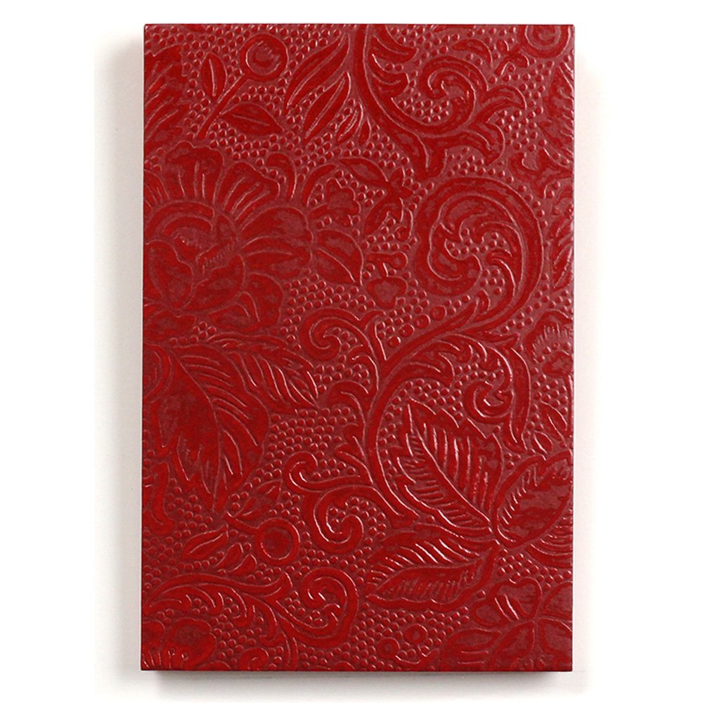 Taniguchi Shodo Goshuin Book URP-M1, Urushi Paper Cover with Embossed Pattern, 24-Fold Accordion Book with Iyo Hosho Paper, 182 x 121 mm and 169 g, Black, Red or Brown