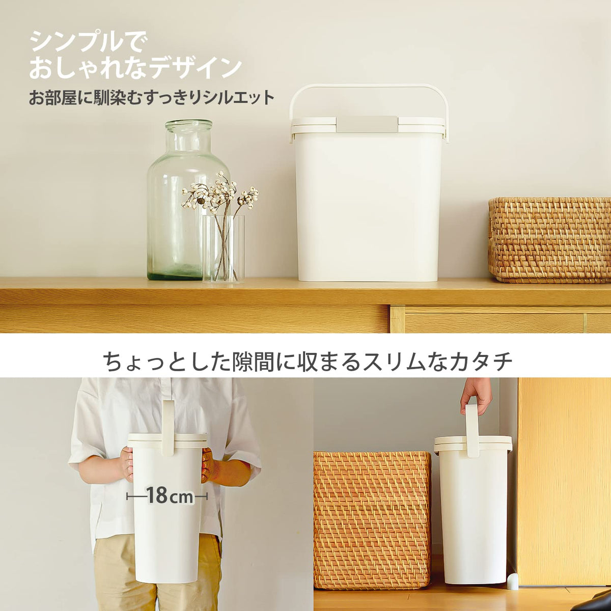 Risu Home&Home Carry Odor-Control Pail 10L, Lidded Trash Can with Lock, Gasket, Handle and Washable Inner Container, Made in Japan