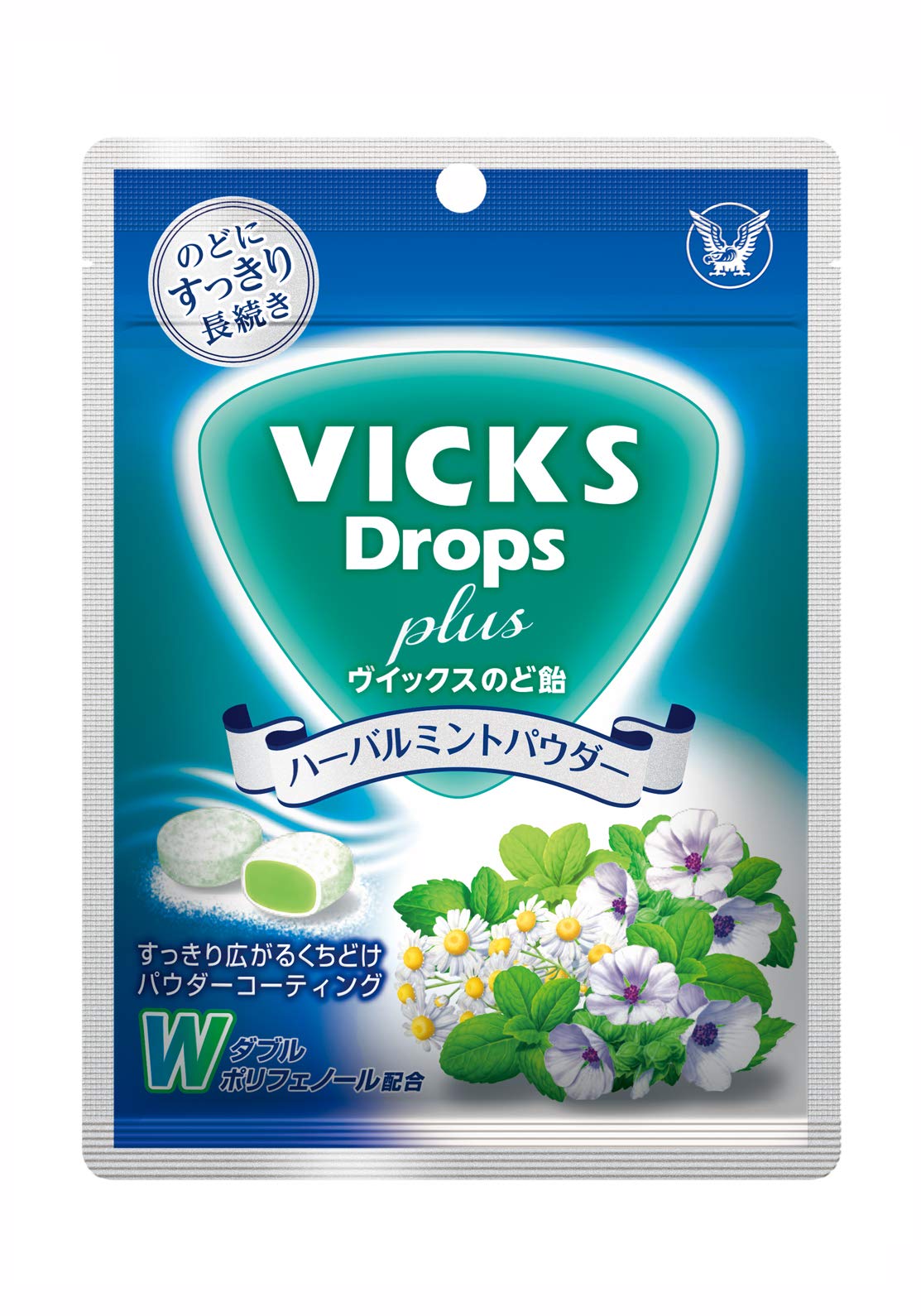 Vicks Drops Plus Herbal Mint Powder Candy, 62 g x 6 Pouches
