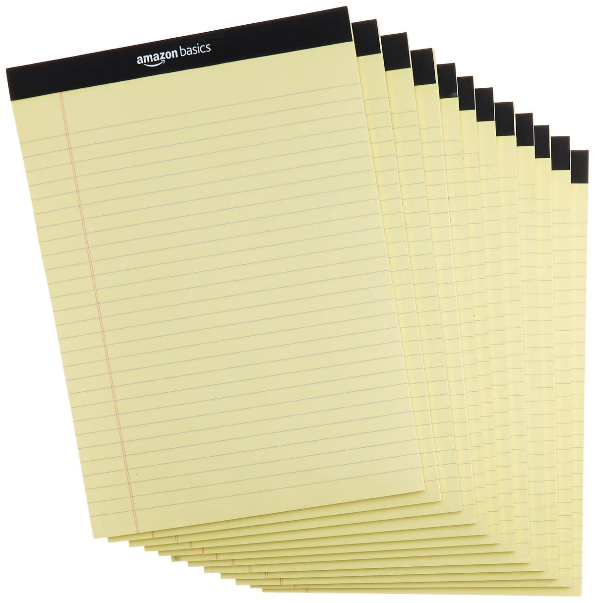 Amazon Basics Writing Pads, Set of 12 Pads of 50 Sheets, Narrow-Ruled 13 x 20 cm or Wide-Ruled Legal 30 x 22 cm, Yellow or White
