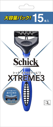 Schick Xtreme3 Disposable Razors, Pack of 15 Three-Blade Pivoting-Head Razors with Aloe and Vitamin E Smoother and Rubber Grip