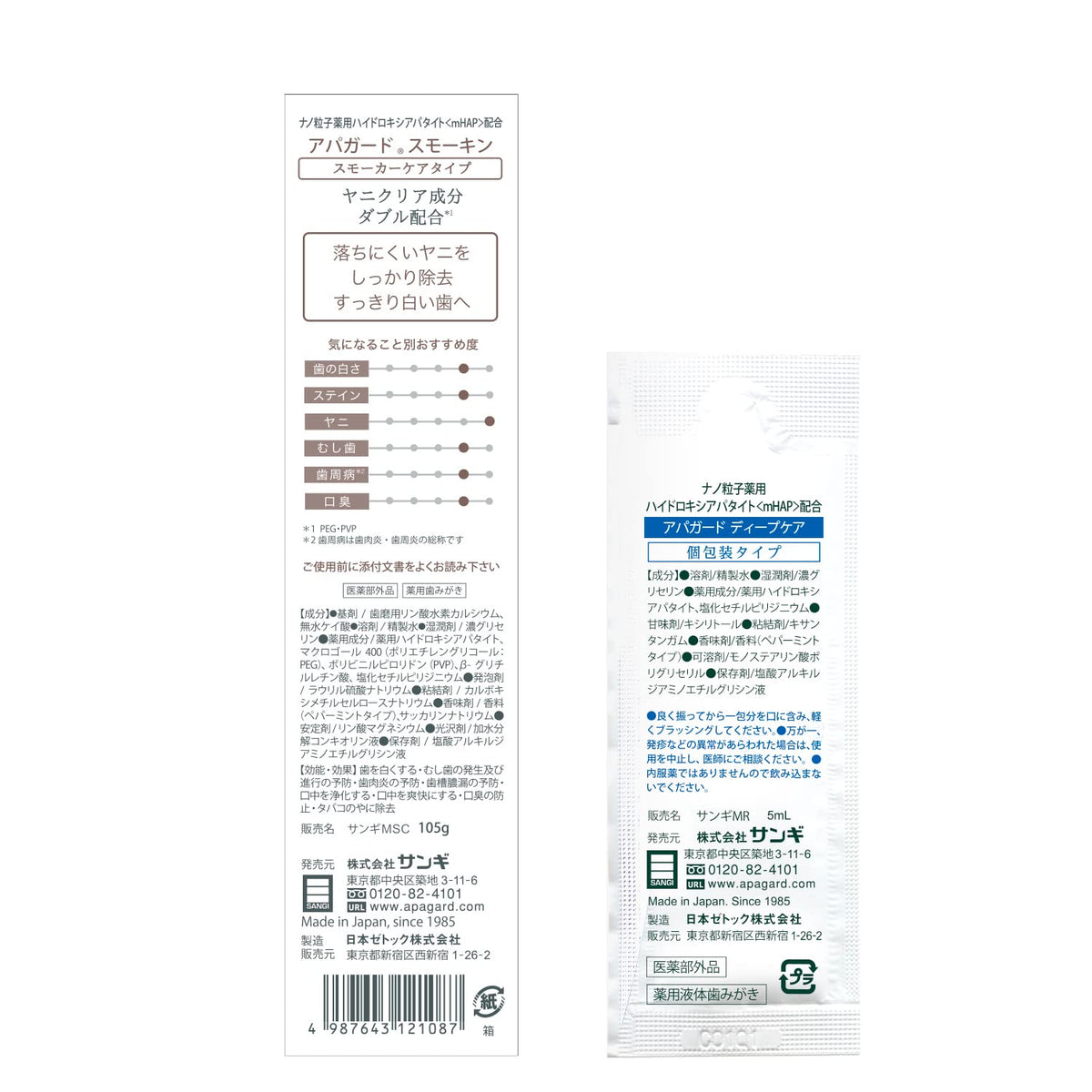 Apagard Smokin' Medicated Hydroxyapatite Whitening Toothpaste for Smokers with Double Stain-Removing Ingredients, Mild Mint, 105 g with a 5 mL Deep Care Liquid Toothpaste Pouch