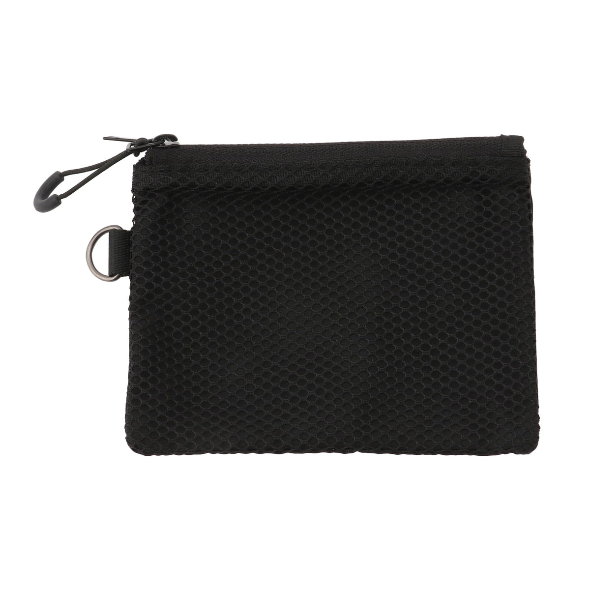 Muji Polyester Double-Zip Case, Small 10 x 13.5 cm Mesh-Front Pouch with D-Ring and Zip Pull Loop, Pink, Grey, Black or Khaki