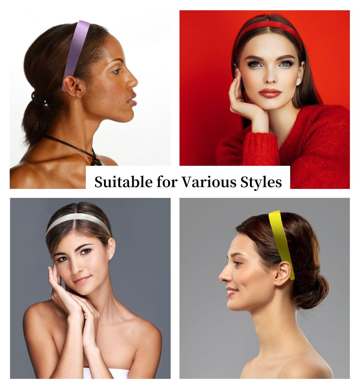 Satin Hard Headband for Women and Girls, 2.5 cm Wide Slim Hair Band with a No-Teeth Grip Lining, One Size, Fourteen Colors